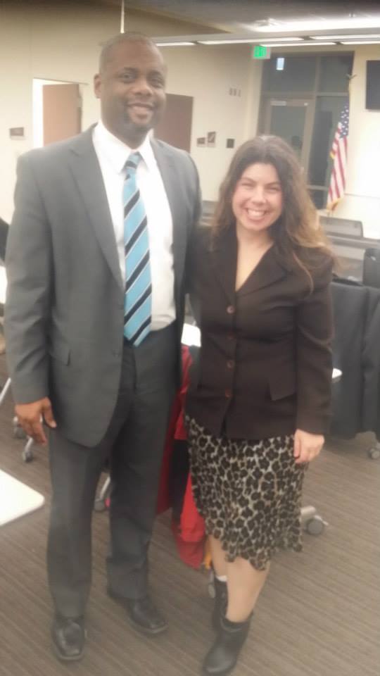 Christie with then-Commissioner of MN Department of Human Rights Kevin Lindsey after he presented for former Cottage Grove Human Services Human Rights Commission at her request in 2014
